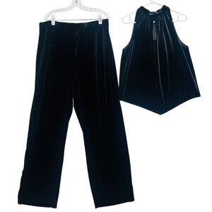 Avenue Womens Black Velvet Wide-Leg Pants & Sleeveless Top Set 18/20 Tall